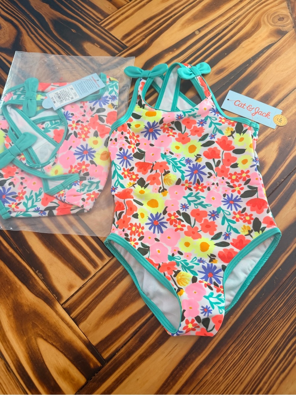 NWT 2 Cat & Jack Girls Floral One-Piece Swimsuits
